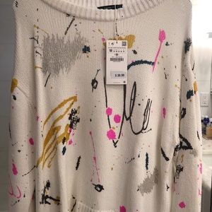 oversized Zara splatter-paint sweater